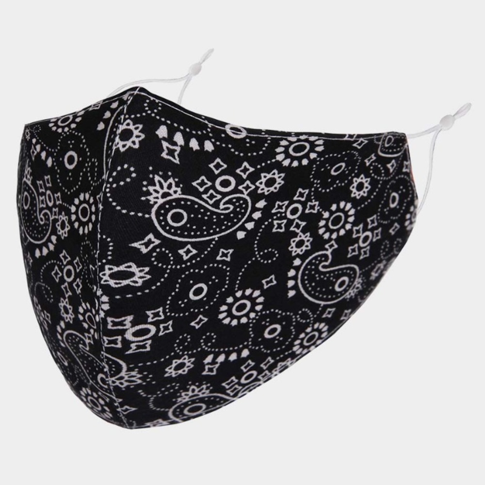 2/$20 Black Paisley Print Cotton Fashion Mask - Picture 4 of 5